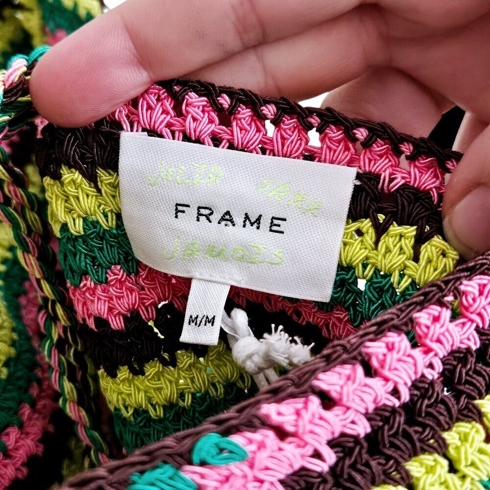 Frame x Julia Sarr Jamois Pink Green Striped Crochet Halter Mini Dress Size M - Picture 4 of 11